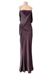 Gorgeous Fall 2003 John Galliano Bias Cut Deep Purple Silk Dress w Draped Arm Panels