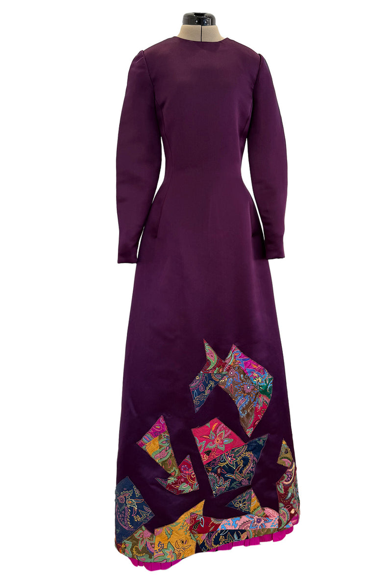 Fall 2002 Oscar de la Renta Runway Look 50 Purple Silk Dress w Hand Applied Patchwork