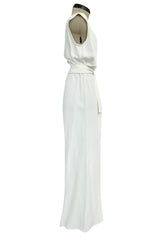 Yves Saint Laurent Spring 1993 minimalist White Dress w Raised Reptile Print