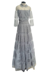 2018 Christian Dior by Maria Grazia Chiuri Silver Grey Net and Banded Lace Dress w Silk Slip
