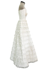 Dreamiest 2010s Valentino Off White Silk Wedding Dress w Tiered Ivory Lace & Ruffle Skirt