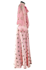 Gorgeous Spring 1974 Valentino Ad Campaign Shell Print Pink Silk Chiffon Top & Silk Twill Skirt Set
