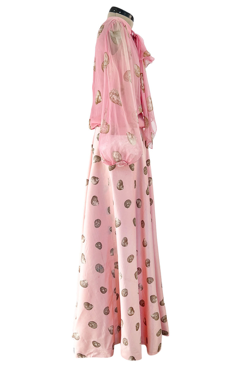 Gorgeous Spring 1974 Valentino Ad Campaign Shell Print Pink Silk Chiffon Top & Silk Twill Skirt Set