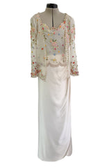 Prettiest Spring 2000 Original Valentino Runway Look 84 Embroidered Camisole, Jacket & Silk Skirt Set