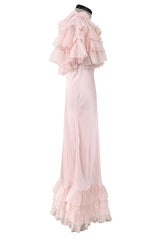Prettiest Fall 2022 Rodarte Runway Look 9 Pink Silk Dress w Chiffon Ruffle & Flower Detail