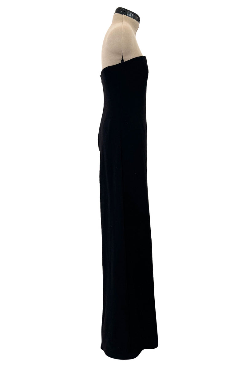 Fabulous 1980s Unlabeled Halston Black Strapless Cashmere Jumpsuit w Built in Inner Corset