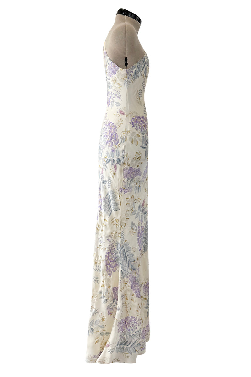 Gorgeous Fall 2003 Ungaro by Giambattista Valli One Shoulder Printed Silk Chiffon Dress w Trailing Panel