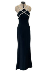 Incredible & Rare Fall 1995 Todd Oldham Runway Black Silk Creoe Dress w Large Crystal Detailing