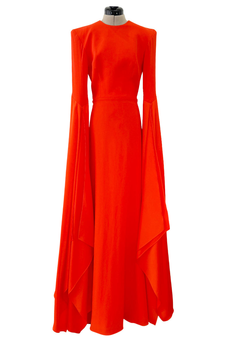 Striking Resort 2019 Alex Perry "Abigail" Brilliant Orange Full Length Capes Sleeve Dress w Open Back