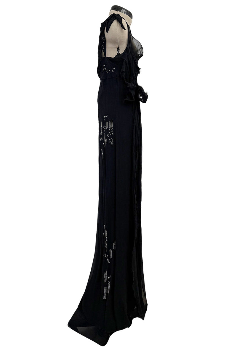 Phenomenal Fall 2006 John Galliano Black Silk Chiffon Dress w Sequins & Beading