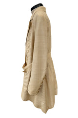 Incredible 1920s or Earlier Unlabeled Ultra Fine Natural Linen Jacket w Hand Carved Buttons