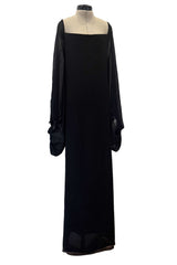 Exquisite 1978 Pierre Cardin Haute Couture Black Silk Chiffon Dress w Huge Balloon Sleeves