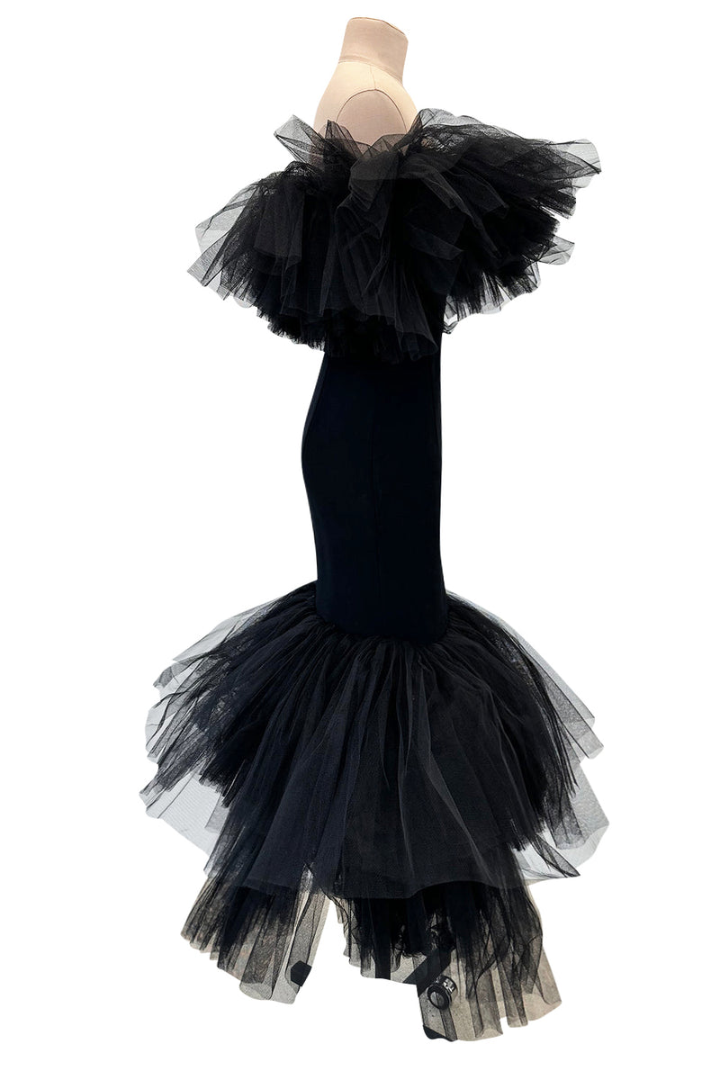 Fall 2020 Alessandra Rich Runway Look 22 in Black Strapless Dress w Tulle Bodice & Hem