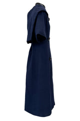 Late 1950s Christian Dior London by Marc Bohan Numbered Blue Shift Dress w Button Detailing