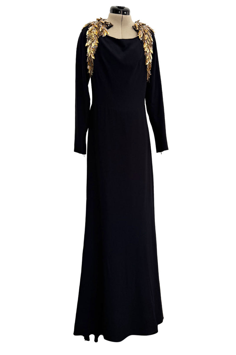 Stunning 2013 Unlabeled Alexander McQueen by Sarah Burton Black Crepe Dress w Gold Metal Detailing