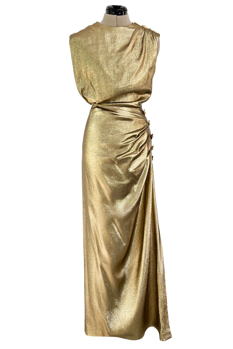Iconic Fall 1991 Yves Saint Laurent Runway Slinky Gold Lame Dress w Go –  Shrimpton Couture