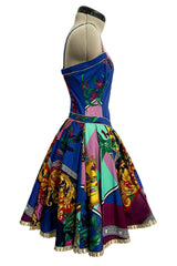 Iconic Spring 1992 Versace by Gianni Versace Jeans Couture Floral Print Full Skirt Halter Mini Dress