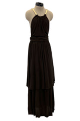 Well Documented Fall 1975 Yves Saint Laurent Brown Silk Jersey w Gold Strap Backless Dress