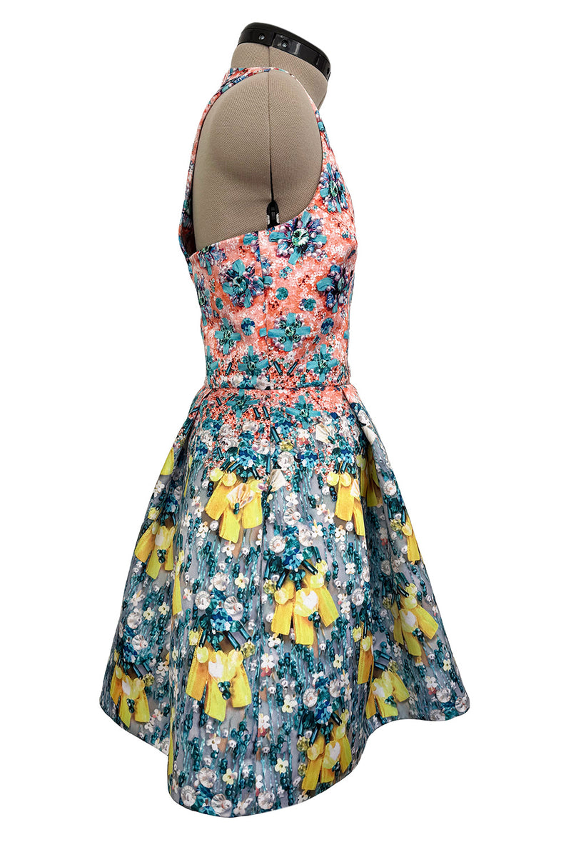 Prettiest Spring 2014 Mary Katrantzou Runway Look 19 Printed Beaded Mini Dress w Full Skirt