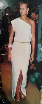 Spring 1980 Christian Dior by Marc Bohan Haute Couture One Shoulder Coral Red Silk Dress