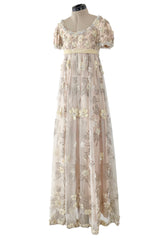 Spring 1967 George Halley Couture Pale Pink Dress w Rhinestones, Hand Emroidery & Flower Detailing