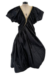 Amazing Fall 2009 Junya Watanabe Black Padded Nylon Dress w Gold Chain Detailing