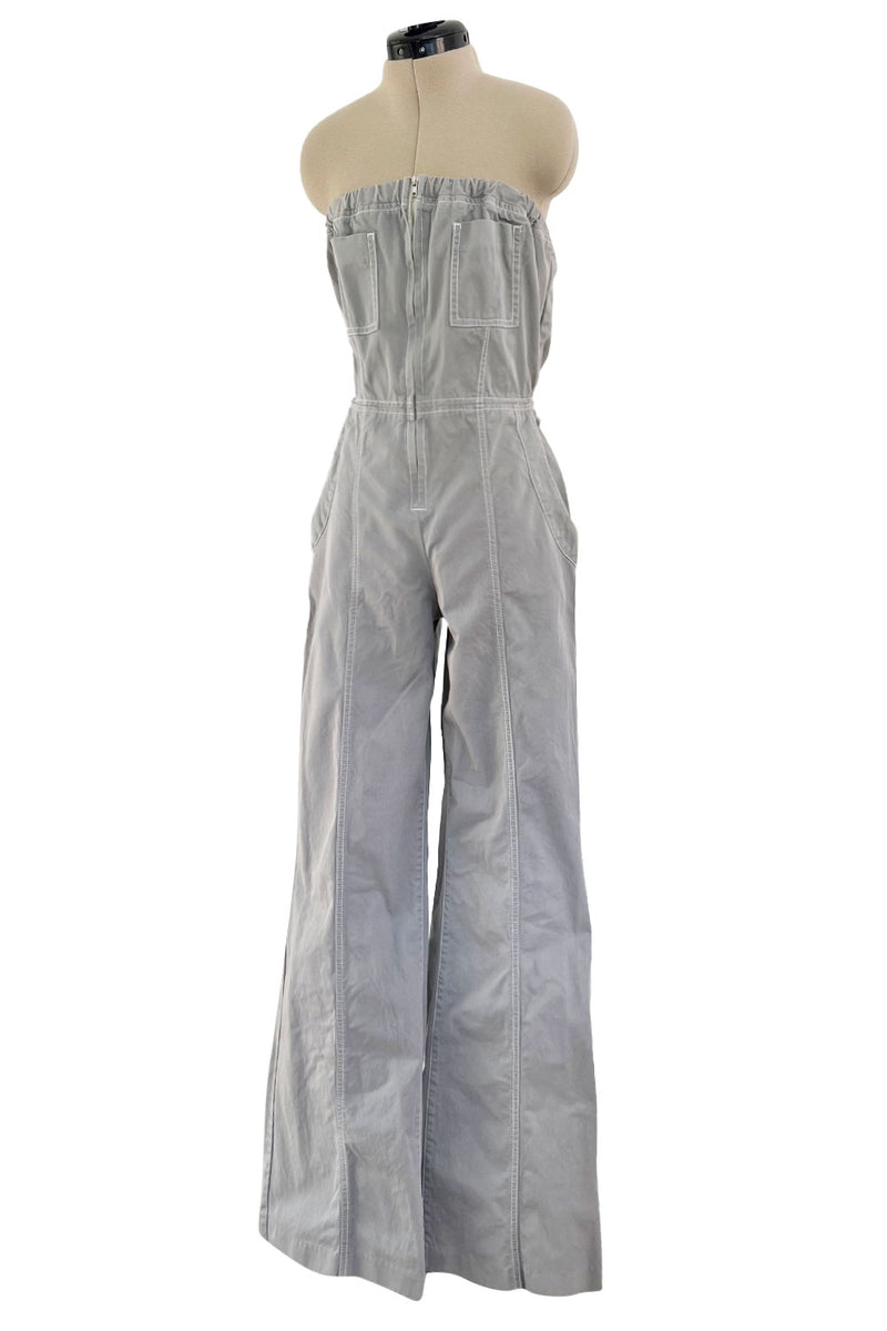 Amazing Unlabeled Vintage Starpless Grey Cotton Canvas Jumpsuit w Top Stitching & Pockets