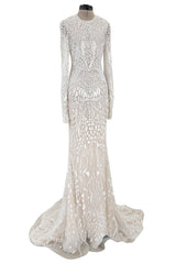 Beautiful Spring 2022 Naeem Khan Bridal Collection 'Salinas' Ivory Net Dress w Sequin Pattern & Trained Skirt