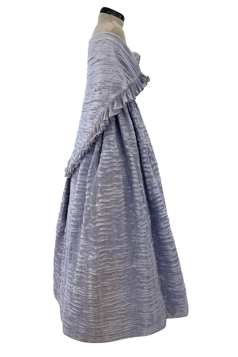 Elegant Late 1950s Sybil Connolly Couture Pale Lavender Pleated Linen Strapless Dress w Shawl