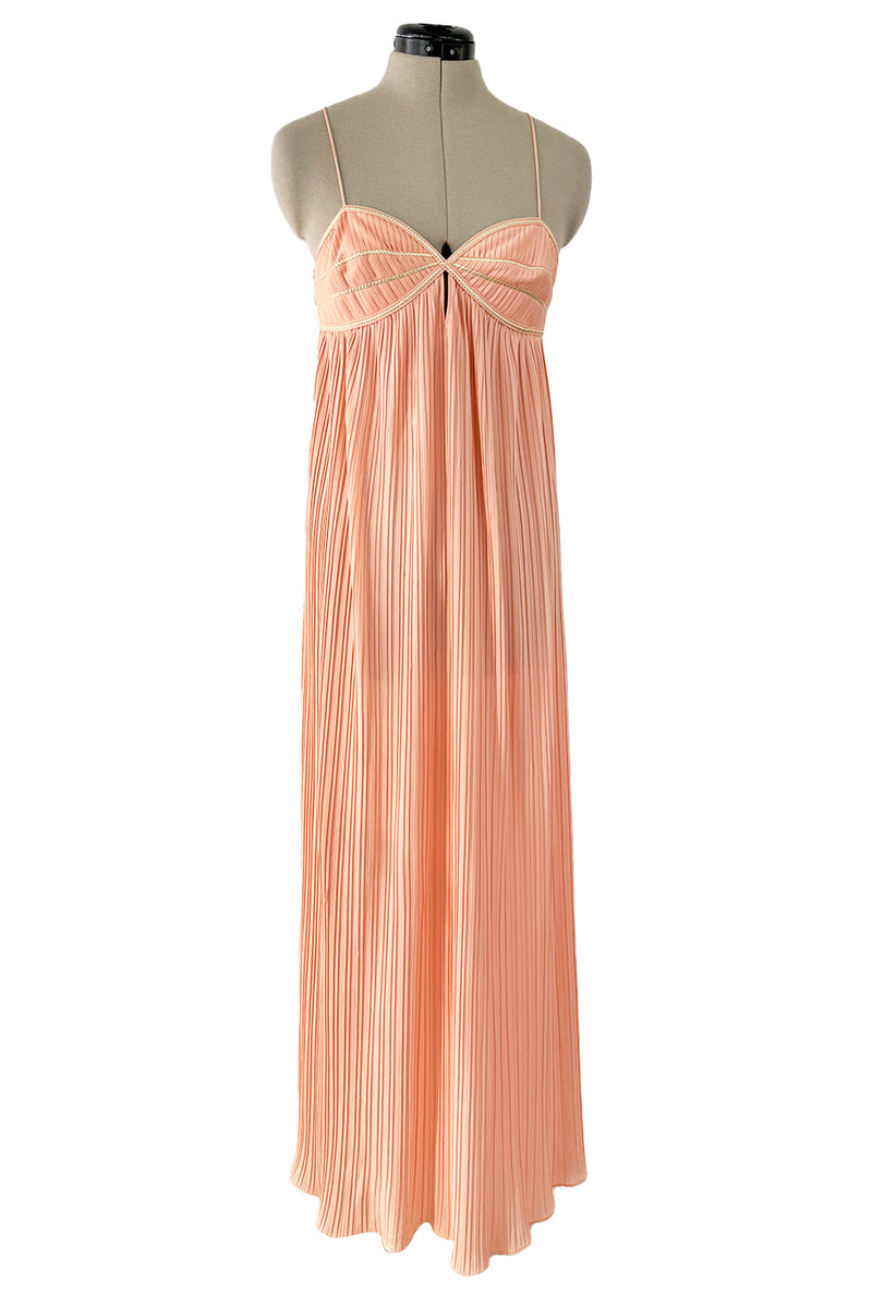 Prettiest 1980s Bill Tice Pale Peach Pleated Dress w Gold Trim Detaile Shrimpton Couture Prettiest 1980s Bill Tice Pale Peach Pleated Dress w Gold Trim Detaile Shrimpton Couture