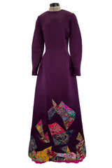Fall 2002 Oscar de la Renta Runway Look 50 Purple Silk Dress w Hand Applied Patchwork
