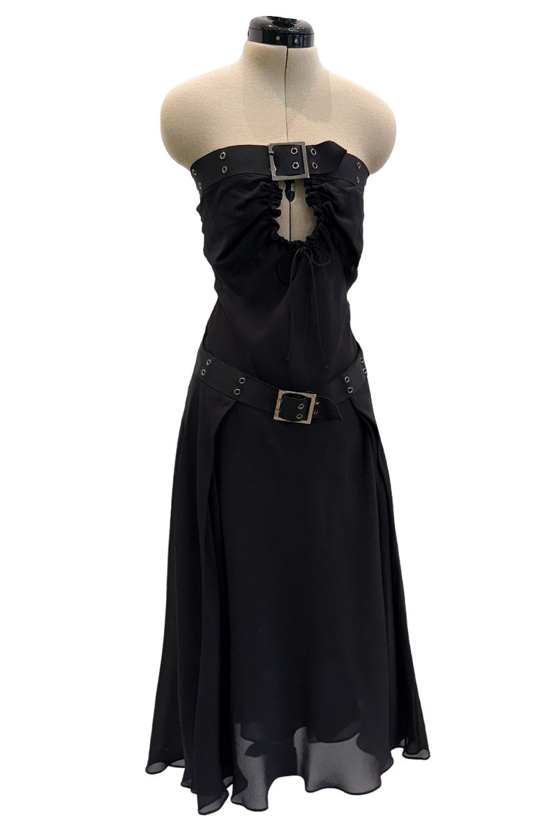 Sexy Fall 2002 Christian Dior by John Galliano Look 23 in Black Strapless Silk w Buckle Details