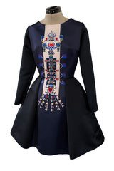 Fabulous Fall 2014 Mary Katrantzou Deep Blue & Black Digitally Printed Mini Dress w Full Skirt