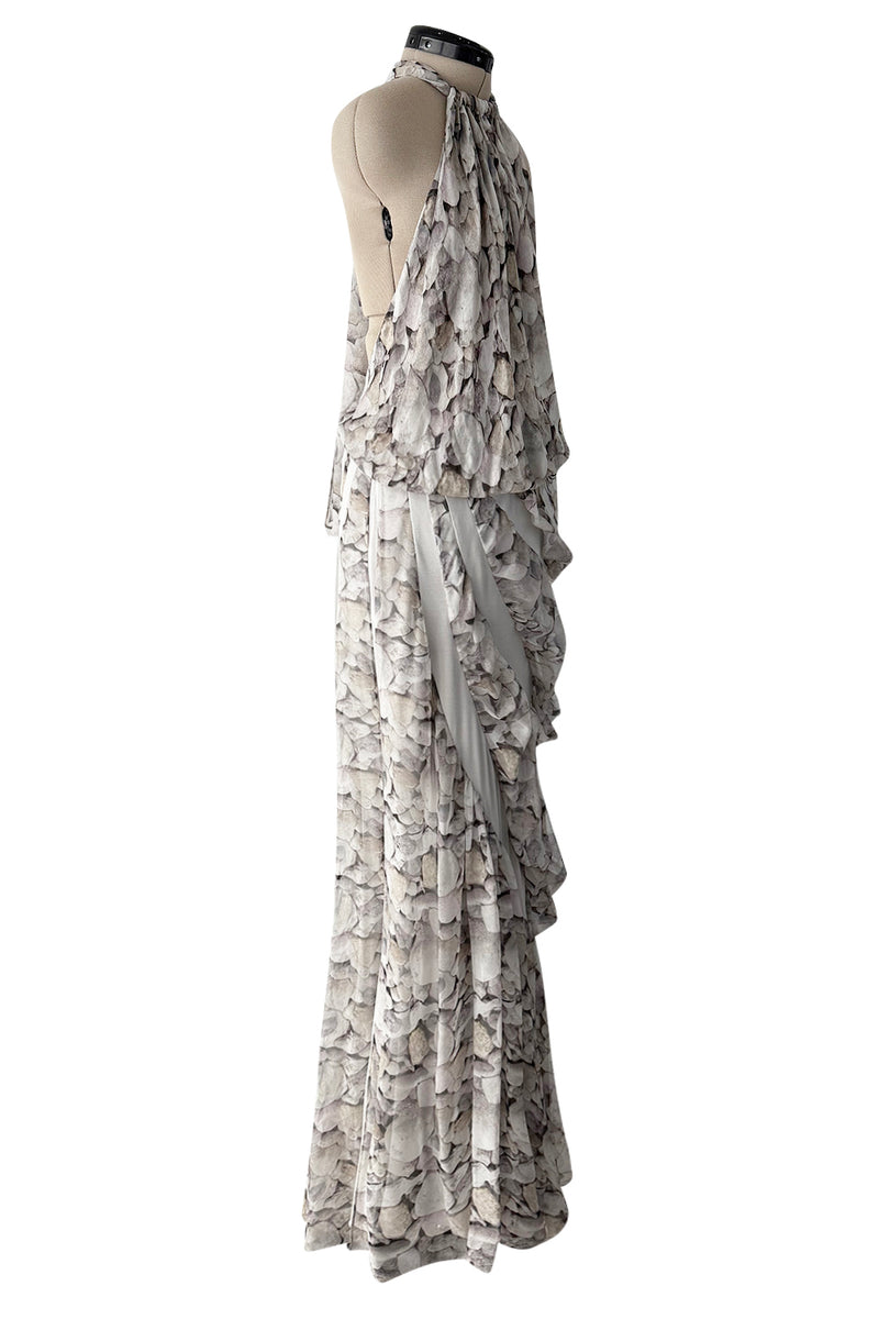 Dreamy Fall 2008 Ungaro by Esteban Cortazar Runway Look 18 Printed Chiffon Backless Halter Dress