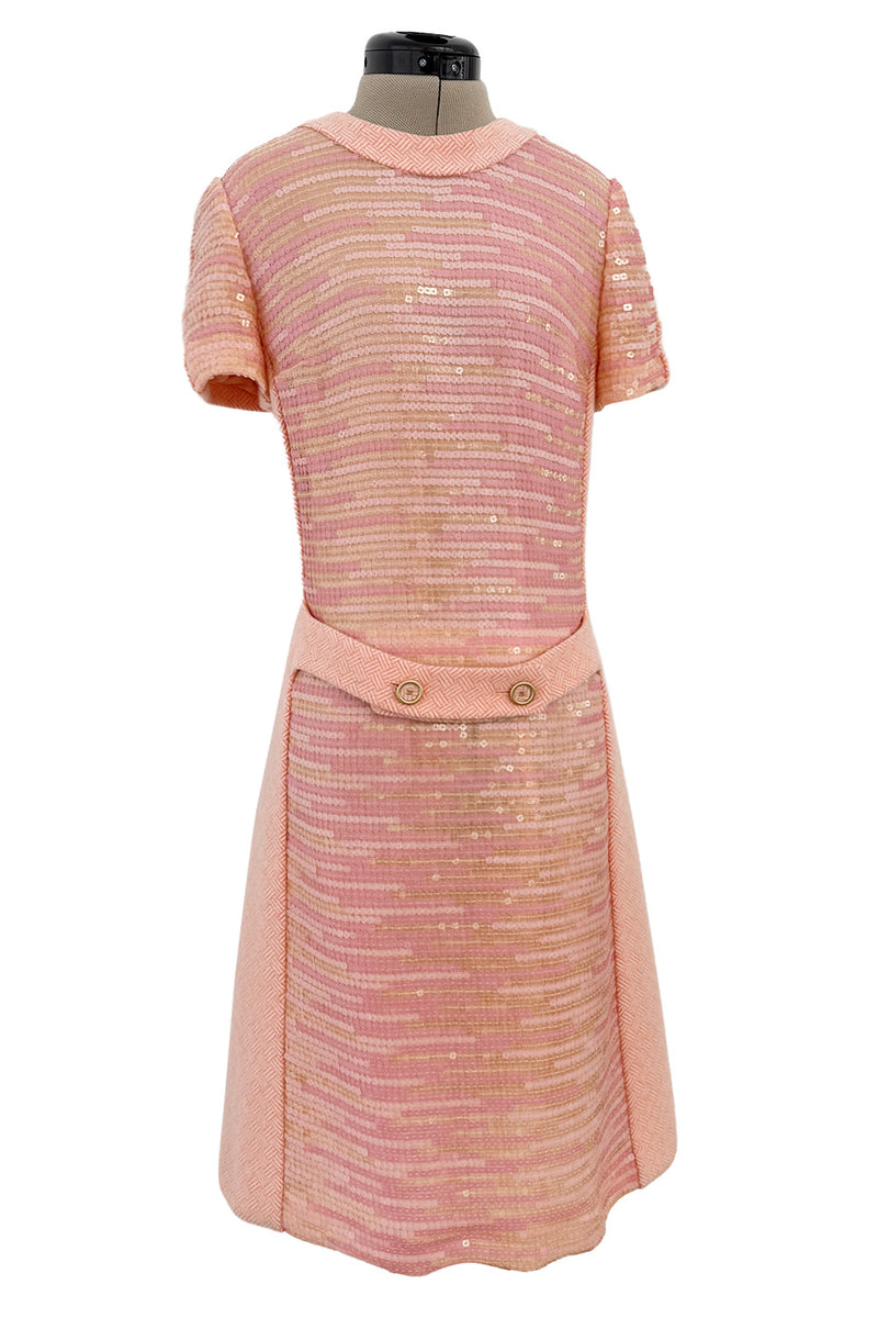 Chic Little Fall 2001 Chanel by Karl Lagerfeld Runway Pastel Pink Dress w Fully Sequin Front