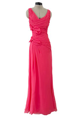 2010s Valentino by Pierpaolo Piccioli & Maria Grazia Chiuri Coral Silk Chiffon Bow Dress w Shawl