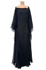 Beautiful Fall 2002 Valentino by Mr. Valentino Runway Look 65 Flowing Black Silk Chiffon Caftan Dress