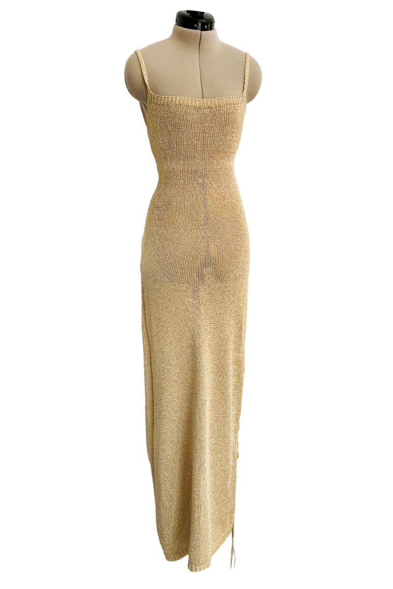 Amazing 1990s Gianni Versace Gold Metallic Knit Dress w Open or Lace u Shrimpton Couture Amazing 1990s Gianni Versace Gold Metallic Knit Dress w Open or Lace u Shrimpton Couture