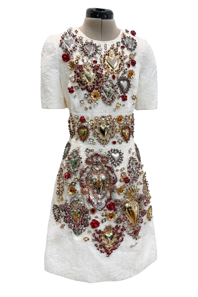 Spring 2015 Dolce & Gabbana Runway Look 48 Silk Brocade Mini Dress w Elaborate Front Embellishments