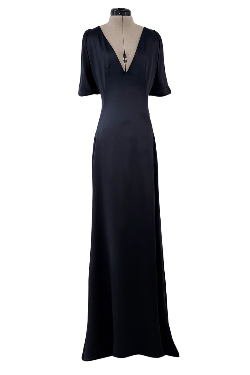 Fabulous 2010 Alexander McQueen Bias Cut Liquid Black Silk Dress w Amazing Wide Loop Sleeves