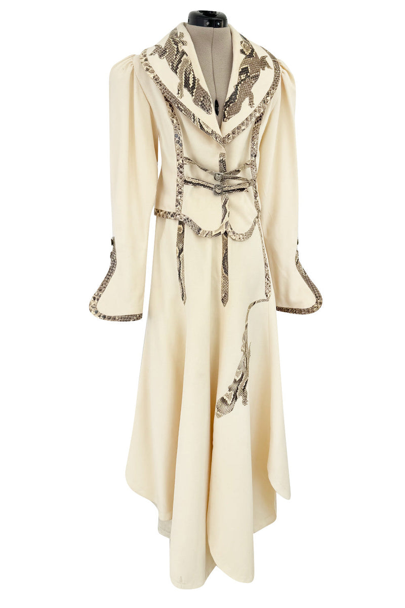 Important 1972 Bill Gibb Couture Debut Collection Lizard Detailed Cream Jacket & Scalloped Edged Skirt