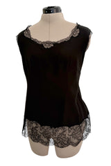 Chic Little mid-1980s Emanuel Ungaro Haute Couture Handmade Black Silk & Lace Camisole Top