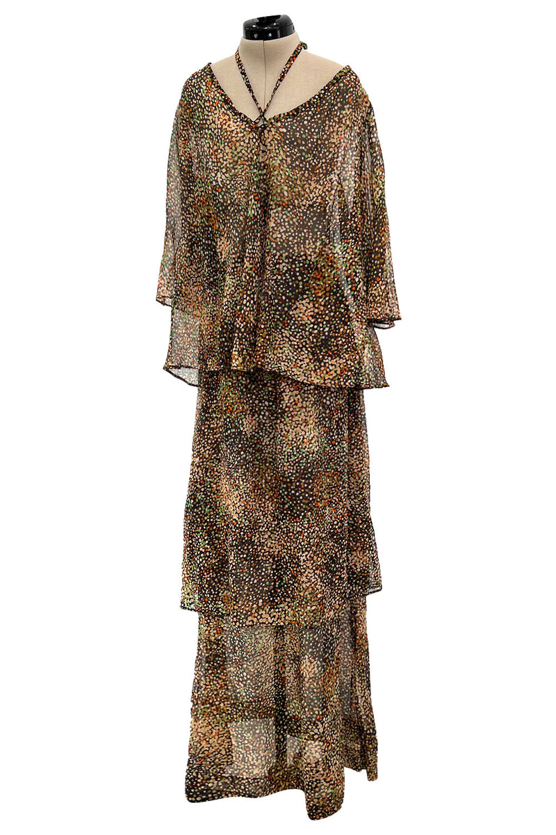 Fantastic 1970s Yves Saint Laurent Light and Airy Top w Curved Sleeves & Tiered Dress Skirt Set