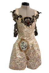 Outstanding Fall 2016 Dolce & Gabbana Metallic Gold Brocade Playsuit w 3D Magic Mirror & Embroidered & Sequin Details