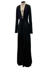 Spring 2018 Givenchy by Clare Wright Keller Long Tie Black Front Plunge Jersey Dress
