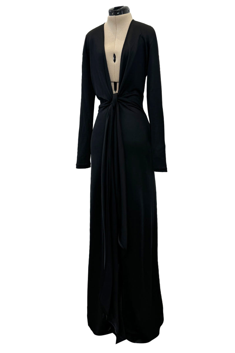 Spring 2018 Givenchy by Clare Wright Keller Long Tie Black Front Plunge Jersey Dress
