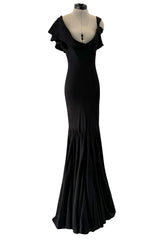 Phenomenal Spring 2007 Alexander McQueen Black Silk Bias Cut Dress w Sweeping Skirts