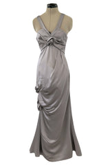 Wonderful Fall 2008 Christian Dior by John Galliano Deep Silver Silk Bias Cut Dress w Fabric Flower Details