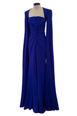 Spring 2020 Alex Perry Runway Brilliant Blue Dress w Twist Front & to the Floor Caped Sleeves