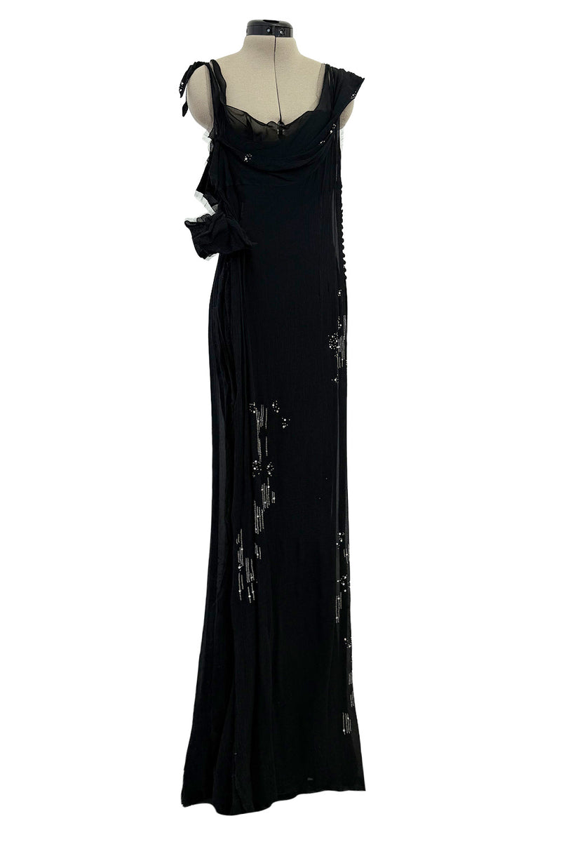Phenomenal Fall 2006 John Galliano Black Silk Chiffon Dress w Sequins & Beading